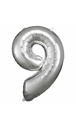 34 Inch Foil Balloon Number 9 - Silver