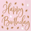 Rose Gold Happy Birthday Napkins 33 x 33cm - 16pk