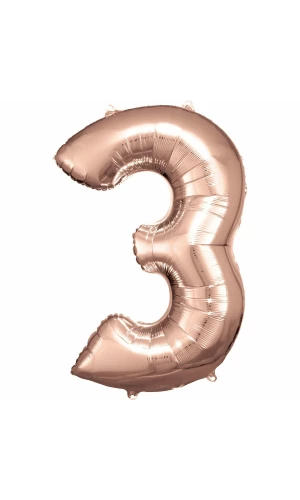 34 Inch Foil Balloon Number 3 - Rose Gold