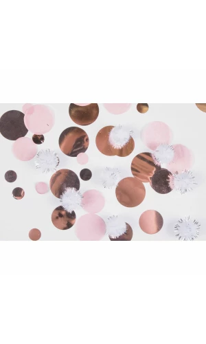 Rose Gold Birthday Confetti With Puff Balls - 16g