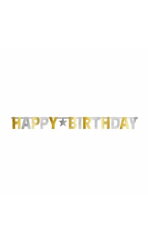 Happy Birthday Letter Banner Silver & Gold - 320 cm