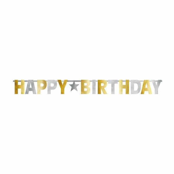 Happy Birthday Letter Banner Silver & Gold - 320 cm