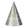 Birthday Cone Hats Silver & Gold - 12pk