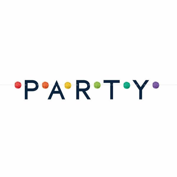 P.A.R.T.Y Multicolour Letter Banner With Pom Poms - 190cm