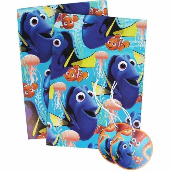 Finding Dory 2 Sheets of Gift Wrap & 2 Tags - 50cm x 69.5cm