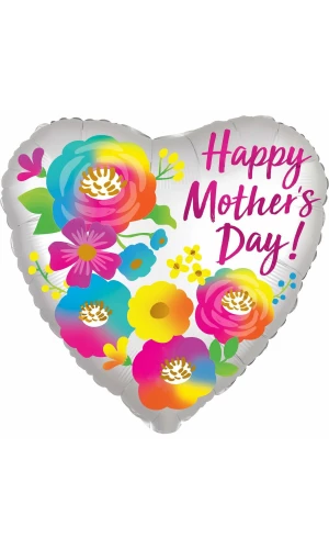 Happy Mother's Day Satin Flowers Heart Foil Balloon - 43cm