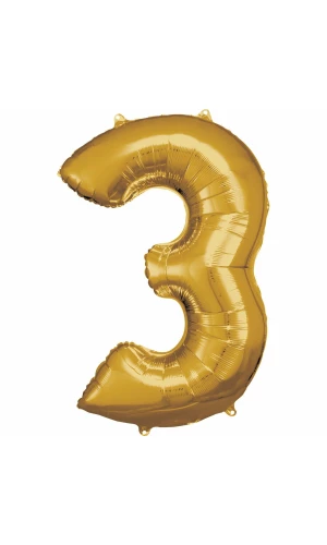 34 Inch Foil Balloon Number 3 - Gold