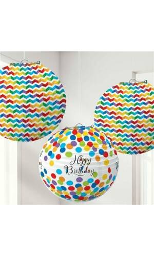 Bright Birthday Lanterns 9.5 in (24.1cm) - 3pk