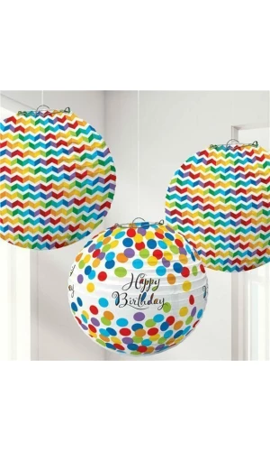 Bright Birthday Lanterns 9.5 in (24.1cm) - 3pk