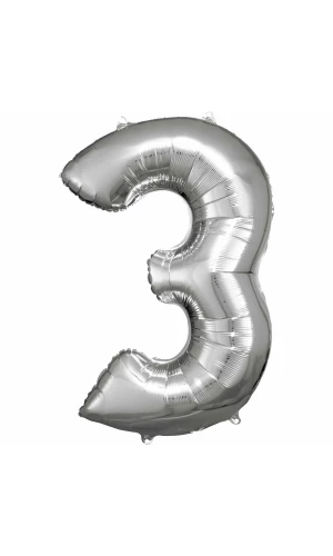 34 Inch Foil Balloon Number 3 - Silver