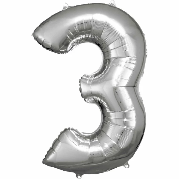 34 Inch Foil Balloon Number 3 - Silver
