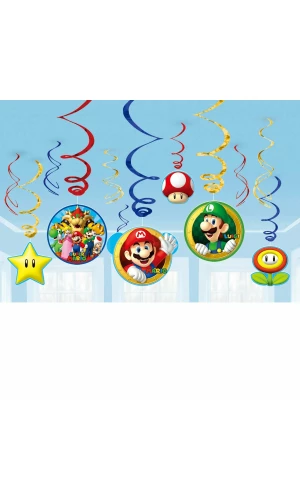 Super Mario Swirl Decorations 61cm - 12pk
