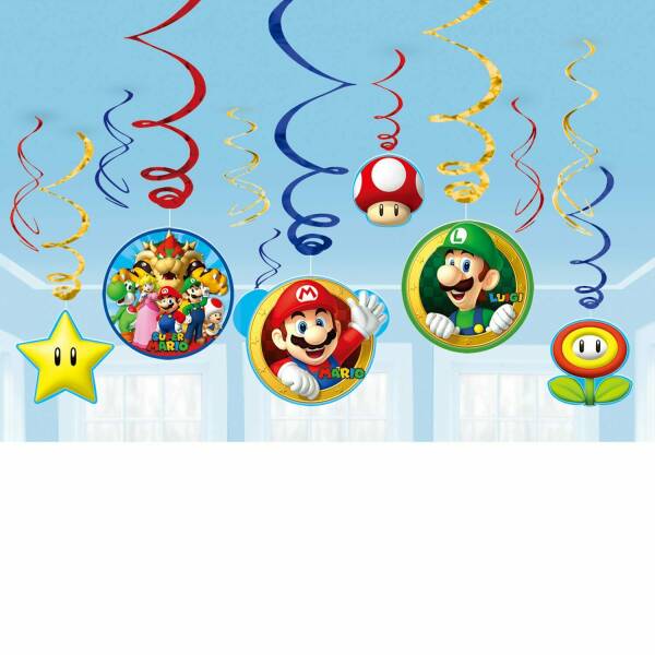 Super Mario Swirl Decorations 61cm - 12pk