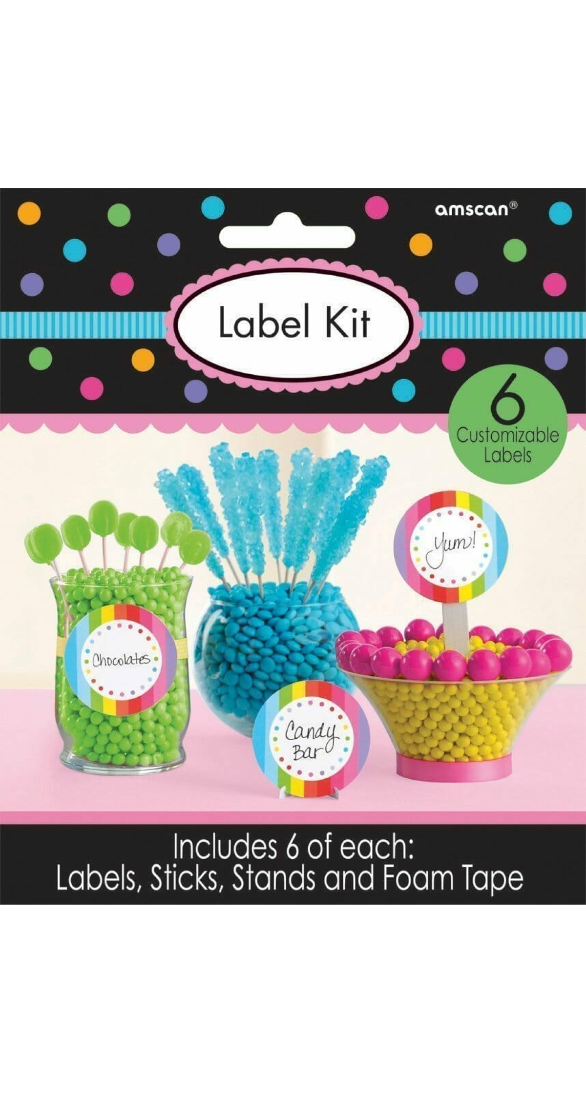 Multi Colour Candy Buffet Scalloped Labels Kit 5cm - 6pk