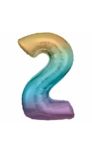 34 Inch Foil Balloon Number 2 - Pastel Rainbow