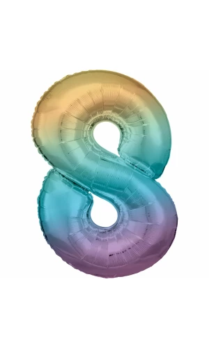 34 Inch Foil Balloon Number 8 - Pastel Rainbow