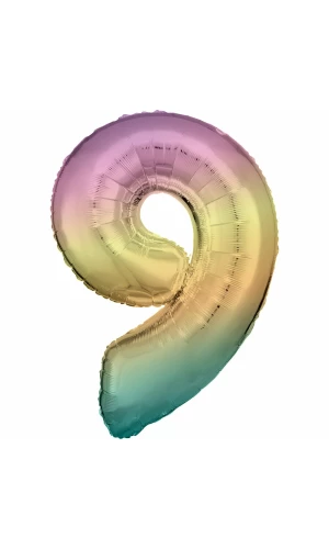 34 Inch Foil Balloon Number 9 - Pastel Rainbow