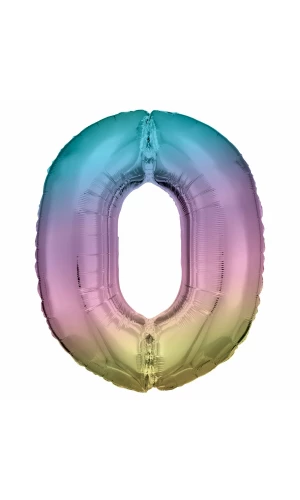 34 Inch Foil Balloon Number 0 - Pastel Rainbow