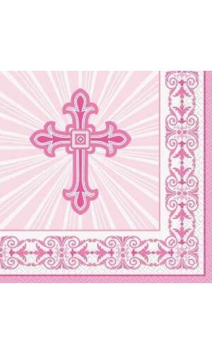 Radiant Cross Pink Napkins 33cm x 33cm - 16pk