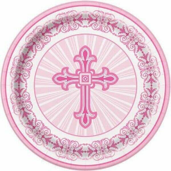Radiant Cross Pink Large Paper Plates 21.9cm - 8pk