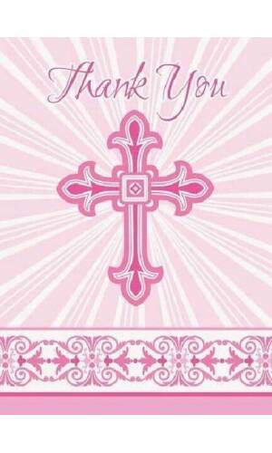 Radiant Cross Pink Thank You Notes With Envelopes 10cm x 14cm - 8pk