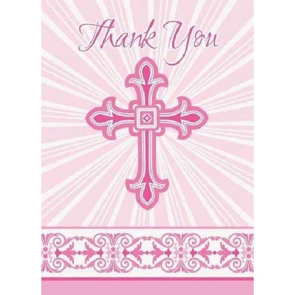 Radiant Cross Pink Thank You Notes With Envelopes 10cm x 14cm - 8pk