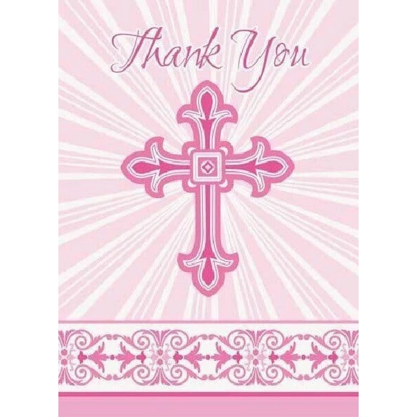 Radiant Cross Pink Thank You Notes With Envelopes 10cm x 14cm - 8pk
