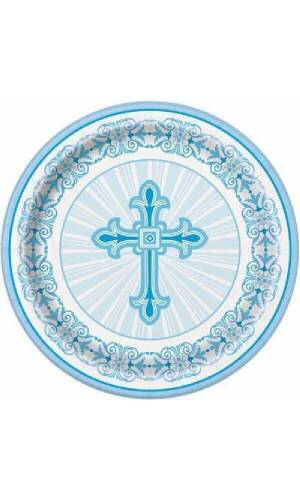 Radiant Cross Blue Large Paper Plates 21.9cm - 8pk