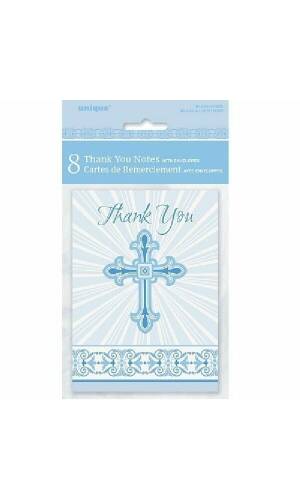 Radiant Cross Blue Thank You Notes With Envelopes 10cm x 14cm - 8pk