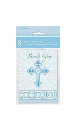 Radiant Cross Blue Thank You Notes With Envelopes 10cm x 14cm - 8pk