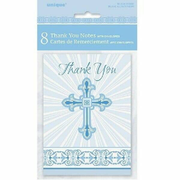 Radiant Cross Blue Thank You Notes With Envelopes 10cm x 14cm - 8pk