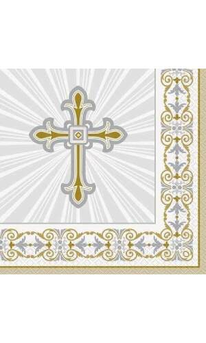Radiant Cross Silver & Gold Napkins 33cm x 33cm - 16pk