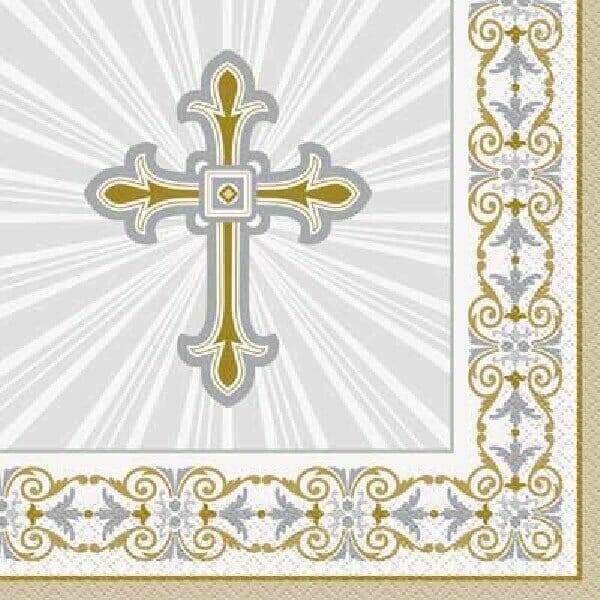 Radiant Cross Silver & Gold Napkins 33cm x 33cm - 16pk