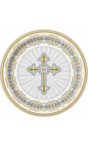 Radiant Cross Silver & Gold Paper Plates 21.9cm - 8pk