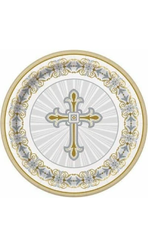 Radiant Cross Silver & Gold Paper Plates 21.9cm - 8pk