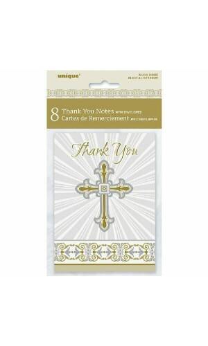 Radiant Cross Silver & Gold Thank You Notes With Envelopes 10cm x 14cm - 8pk