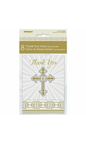 Radiant Cross Silver & Gold Thank You Notes With Envelopes 10cm x 14cm - 8pk