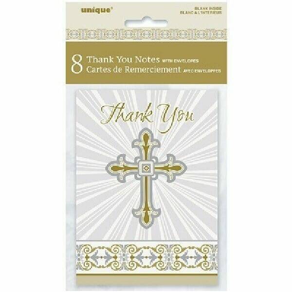 Radiant Cross Silver & Gold Thank You Notes With Envelopes 10cm x 14cm - 8pk