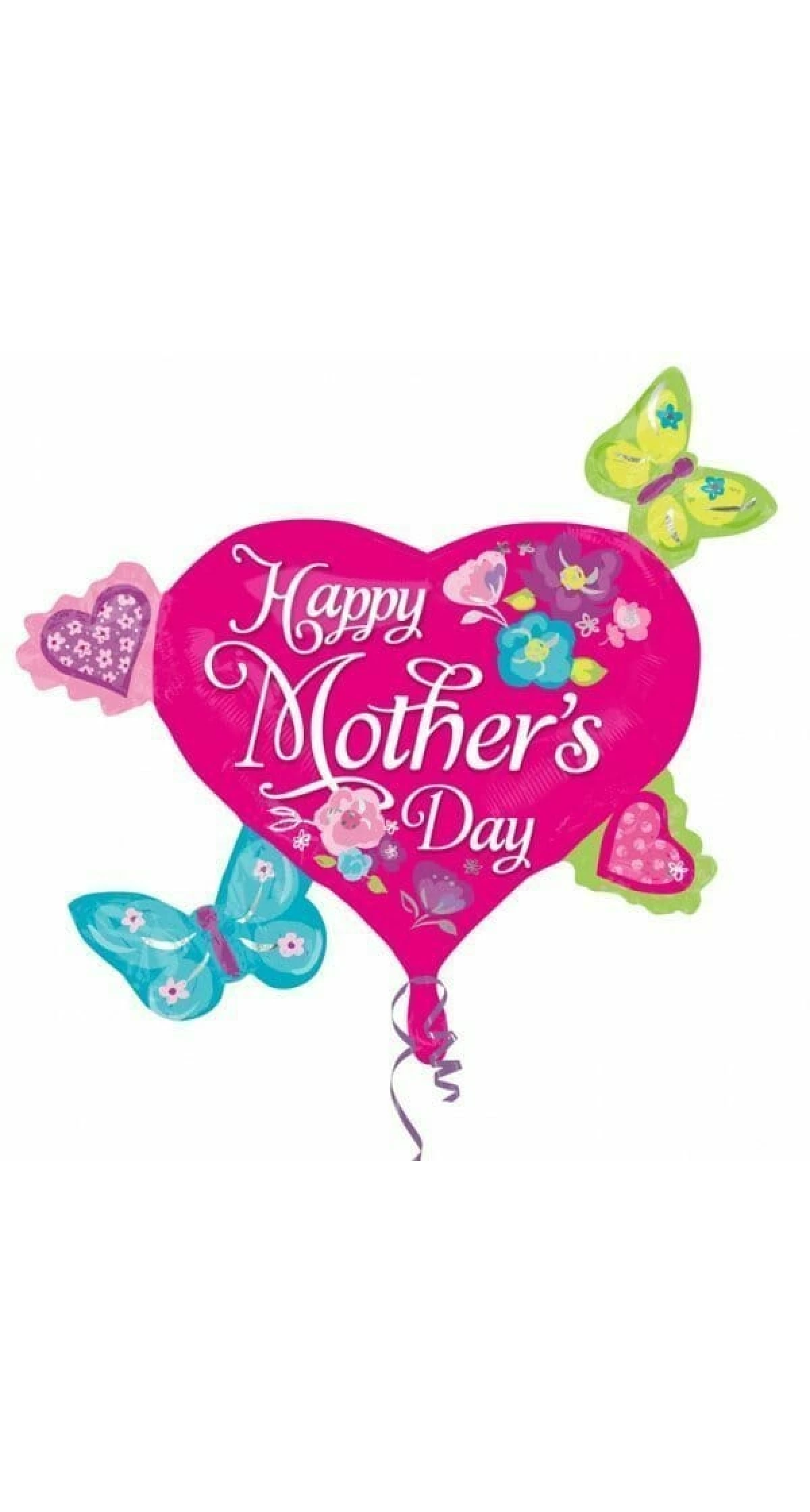 Happy Mother's Day Butterflies & Hearts Foil Balloon Super Shape 30" x 26" (76cm x 66cm)
