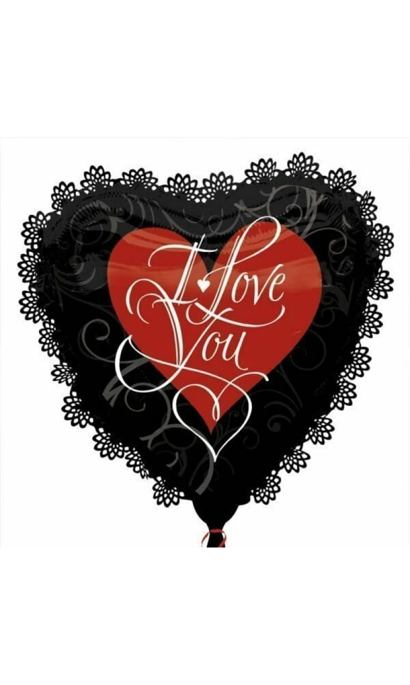 Black & Red I Love You Super Shape Intricate Foil Balloon 22" x 20" (55cm x 50cm)