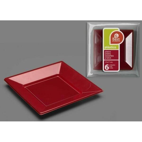 Burgundy Square Plate 17 cm - 6pk