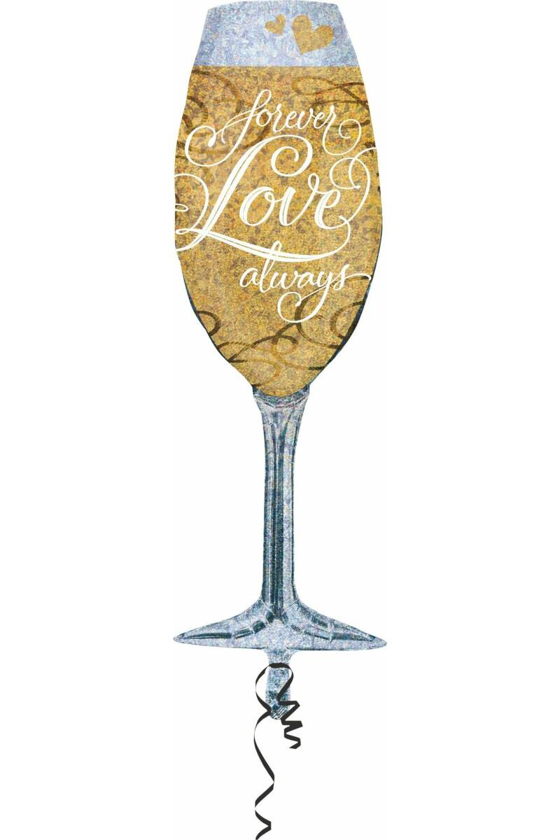 Champagne Glass Forever Love Super Shape Foil Balloon 14'' x 38'' (35cm x 96cm)