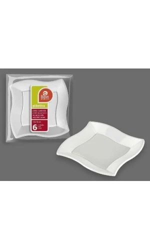 White Square Waves Palte 18 cm - 6pk