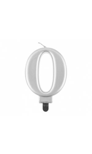 Metallic Silver Birthday Candle (8cm) - No.0