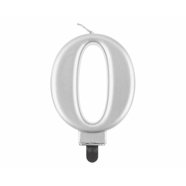 Metallic Silver Birthday Candle (8cm) - No.0