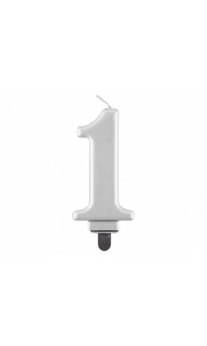 Metallic Silver Birthday Candle (8cm) - No.1