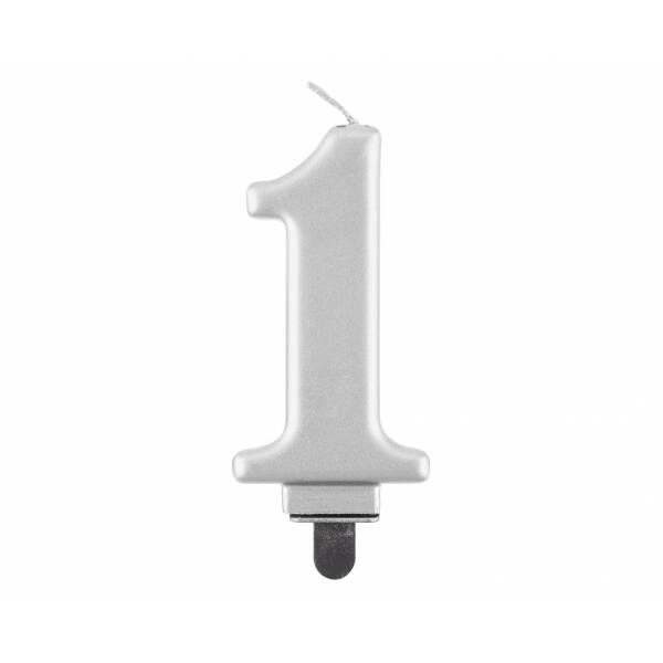 Metallic Silver Birthday Candle (8cm) - No.1