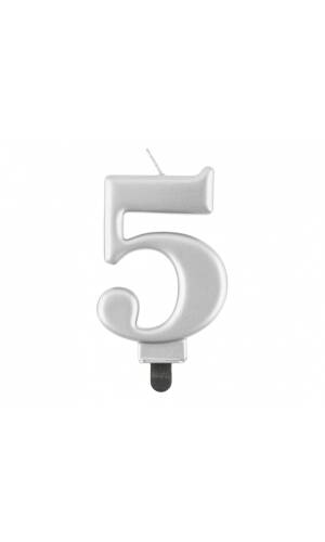 Metallic Silver Birthday Candle (8cm) - No.5