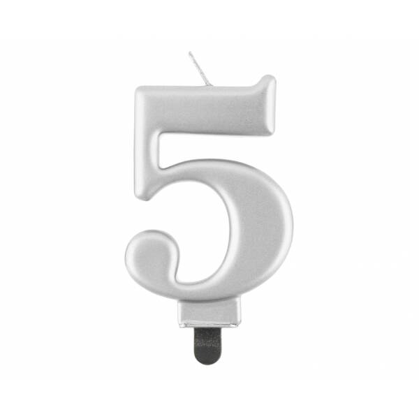 Metallic Silver Birthday Candle (8cm) - No.5