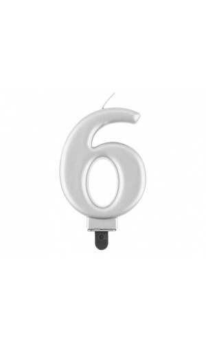 Metallic Silver Birthday Candle (8cm) - No.6